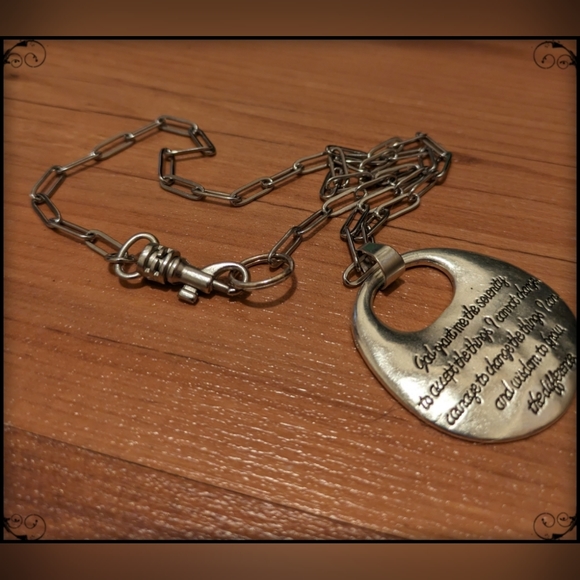 Big Serenity Prayer Charm on Paper Clip Chain Necklace Hook Clasp - Picture 3 of 8